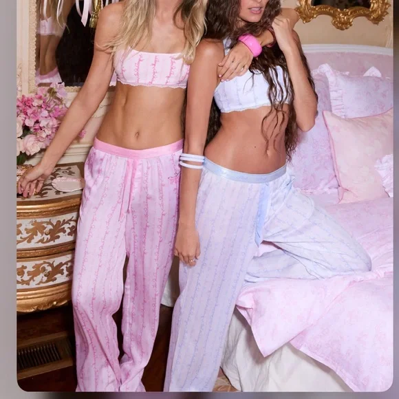 Large set LoveShackFancy x PINK silky pajama pants PJ - Picture 5 of 7